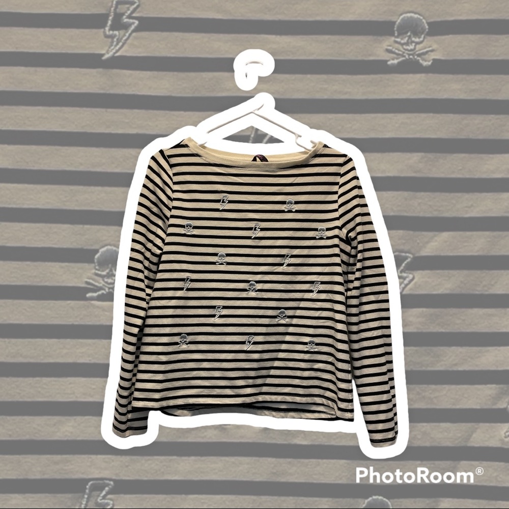 Betsey Johnson Long Sleeve Skull Striped Top Size Small